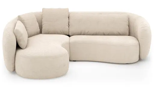 Ecksofa Karasu - Ottomane links mit 3-Sitzer rechts, Stoff, Natur