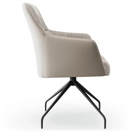 Armlehnstuhl Sagres - drehbar, Stoff & Leder, Graubeige, Creme