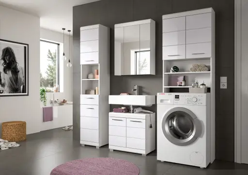 Waschmaschinenüberbau - B ca. 63 cm, Weiß, Weiß Hochglanz