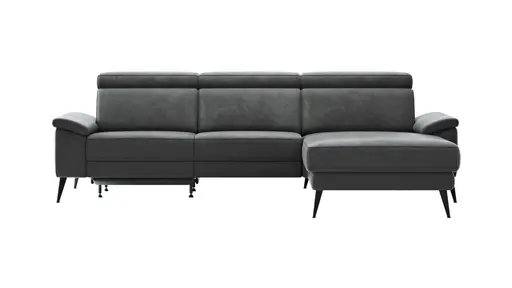 Ecksofa Anna - 2,5-Sitzer mit Longchair rechts inkl. Relaxfunktion (motorisch), Kopfteil verstellbar, Stoff, Stahl