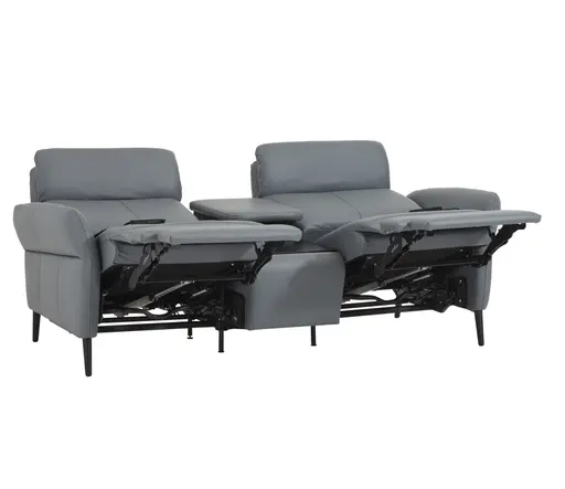 Sofa Fresno - 2-Sitzer inkl. Relaxfunktion motorisch mit Zwischenelement schwarz, inkl. Tisch/USB/Steckdose, Leder Hellblau
