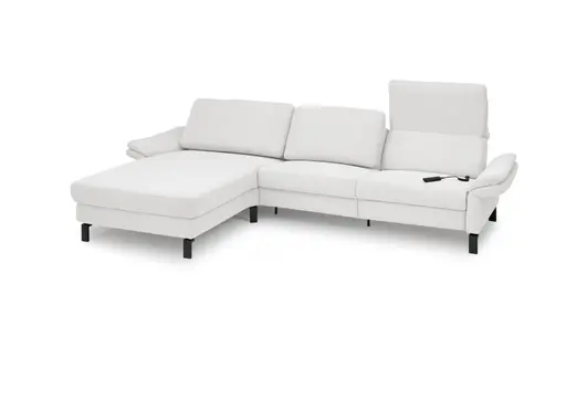 Ecksofa CALM PREMIUM 2.0 - Longchair links mit 3-Sitzer, Relaxfunktion motorisch, Armlehne verstellbar, Stoff, Hellgrau