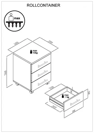 Rollcontainer - B ca. 40 cm, Artisan Eiche Nachbildung