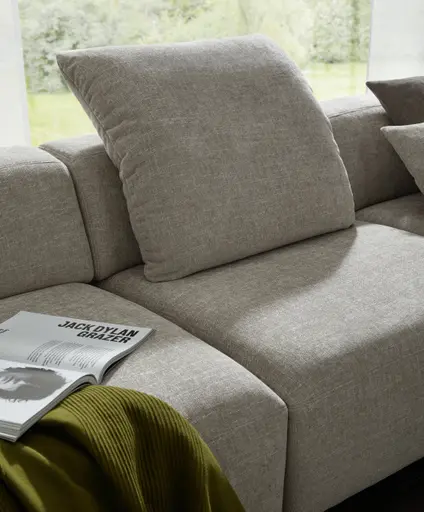 Ecksofa Caruso - 3-Sitzer, Longchair rechts, Stoff, Graubeige