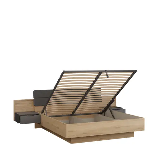 Bettgestell FALLEA- Liegefläche ca. 180x200 cm, inkl. 2 Nakos, Wildeiche Natur, Dunkelgrau