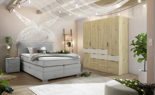 Boxspringbett- Liegefläche ca. 140x200 cm, Stoff, Silberfarben