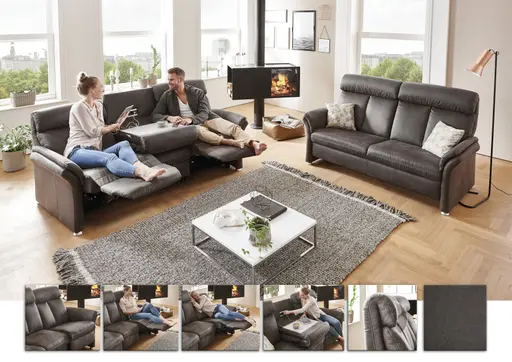 Trapezsofa - 2-Sitzer inkl. Kopfteil verstellbar, Stoff, Anthrazit