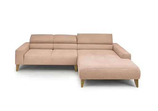 Ecksofa CHENOA - 2-Sitzer mit Longchair rechts, Kopfteil verstellbar, Stoff, Pfirsich