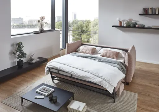 Faltbettsofa - Schlaffunktion, Stoff, Rose