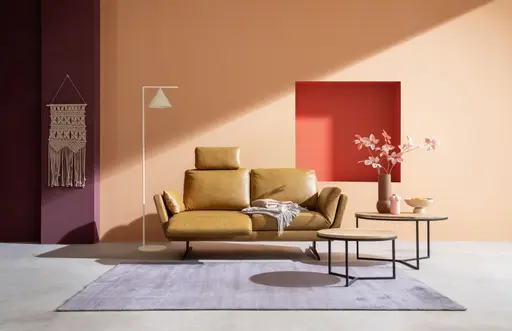 Sofa Tova - 2-Sitzer inkl. Rücken- und Armlehnfunktion, Kufe, Leder, Cognac