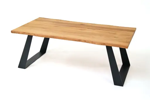Couchtisch - LB ca. 110x60 cm, Wildeiche massiv geölt, Baumkante, Schwarz
