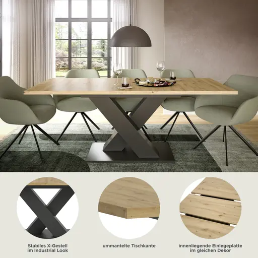 Esstisch - ausziehbar, LB ca. 150x90 cm, Artisan Eiche Nachbildung, Grau