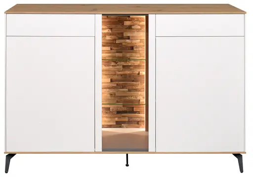 Sideboard - mit Beleuchtung, B ca. 159 cm, Weiß, Asteiche, Schwarz