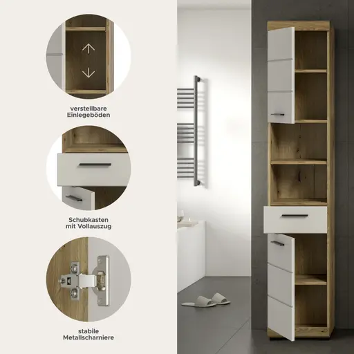 Hochschrank - B ca. 37 cm, Evoke Eiche Nachbildung, Kaschmir