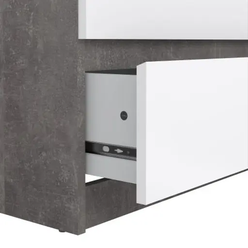 Kommode - B ca. 154 cm, Betonoptik, Weiß Hochglanz