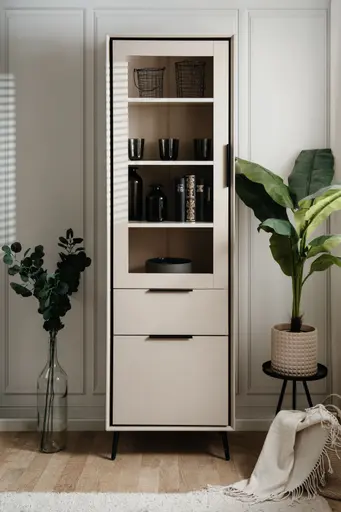 Vitrine - B ca. 60 cm, Sand, Schwarz