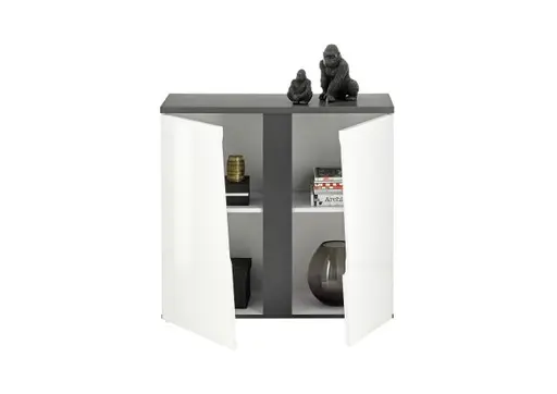 Kommode - B ca. 88 cm, Weiß, Weiß Hochglanz, Anthrazit