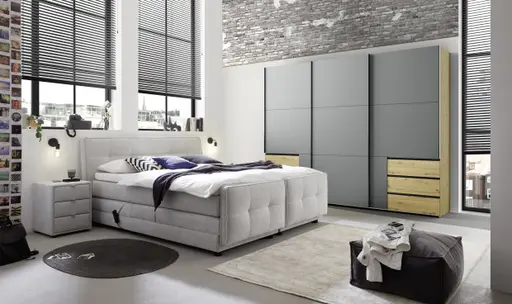 Boxspringbett- Liegefläche ca. 180x200 cm, Stoff, Hellgrau