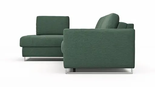 Ecksofa Nuoro - Longchair links mit 2-Sitzer inkl. Schlaffunktion und Bettkasten, Stoff, Dunkelgrün
