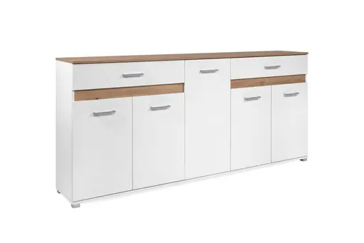 Sideboard- Weiß, Eiche Dekor