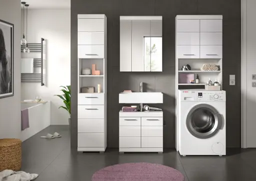 Waschmaschinenüberbau - B ca. 63 cm, Weiß, Weiß Hochglanz