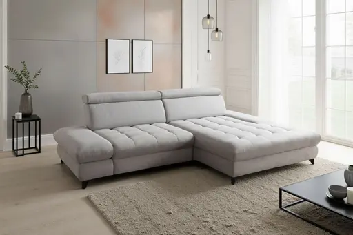 Ecksofa - 1,5-Sitzer mit Longchair rechts, Rückenlehne verstellbar, Stoff, Silbergrau