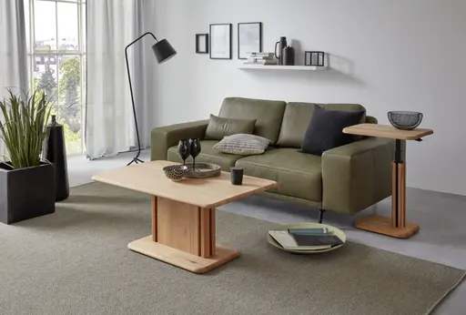 Couchtisch - höhenverstellbar, LBH ca. 110x65x48 cm, Wildeiche massiv