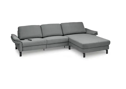 Ecksofa CALM PREMIUM 2.0 - 3-Sitzer mit Longchair rechts, Relaxfunktion motorisch, Armlehne verstellbar, Stoff, Anthrazit
