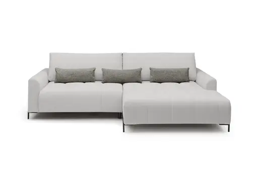 Ecksofa - 2-Sitzer mit Longchair rechts, Sitztiefe verstellbar motorisch, Stoff, Silbergrau