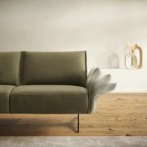 Ecksofa - Ecke links mit 2,5-Sitzer rechts, Rückenlehne/Armlehne verstellbar, Leder, Olive