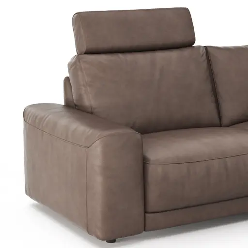 Ecksofa Balok - 2,5-Sitzer mit Longchair groß rechts, inkl. Relaxfunktion (motorisch) und Kopfstütze, Leder, Dunkelbraun