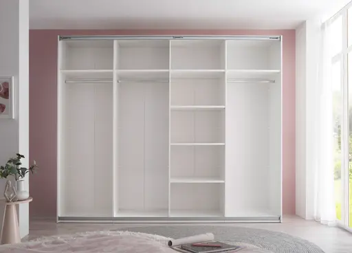 Schwebetürenschrank - B. ca. 270 cm, Melamin, Weißglas