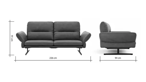 Sofa Alexander - 3-Sitzer inkl. Kopfstütze/Armlehne verstellbar, Leder, Olive