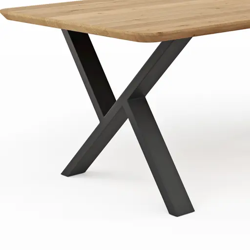 Esstisch Belfast - LB ca. 240x100 cm, Eiche massiv, X-Gestell asymmetrisch
