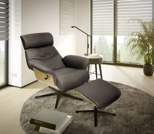 TV-Sessel MOANI mit Hocker - drehbar, Kopfteilverstellung, Leder, Dunkelbraun