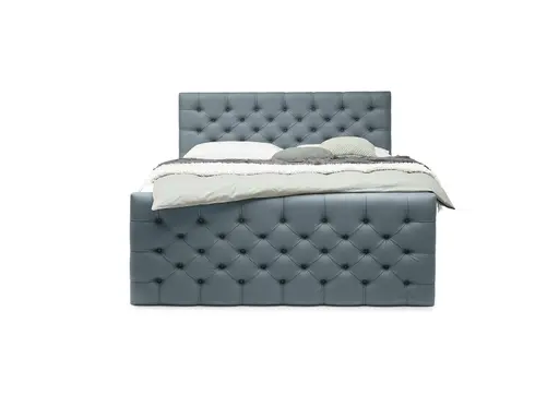 Boxspringbett SANDRIN E- Liegefläche ca. 200x200 cm, Stoff, Graublau, inkl. Stauraum und Fußteil