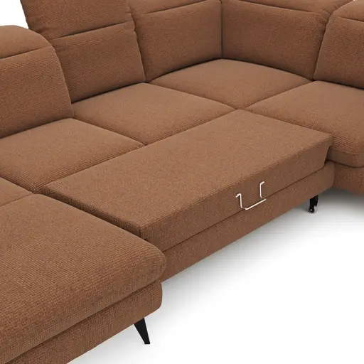 Wohnlandschaft Alegria - Longchair links mit 2,5-Sitzer und Ecke rechts inkl. Schlaffunktion und Kopfteil/ Sitztiefe verstellbar, Stoff, Kurkuma