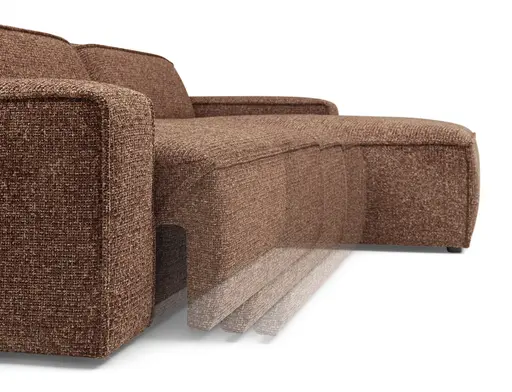 Ecksofa - 2-Sitzer mit Longchair rechts, Sitzvorzug motorisch, Stoff, Rostbraun