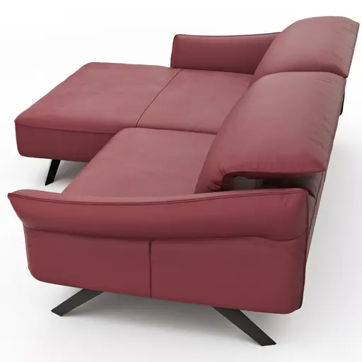 Ecksofa Bormio - Longchair links, 1,5-Sitzer inkl. Kopfteilverstellung, Leder, Weinrot