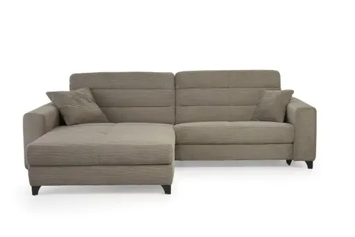 Ecksofa JAROM - 3-Sitzer, Ecke rechts inkl. Relaxfunktion (motorisch) und Kopfteil verstellbar, Stoff, Taupe