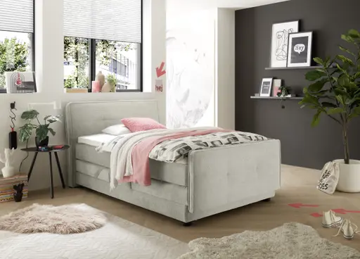 Boxspringbett- Liegefläche ca. 120x200 cm, Stoff, Beige