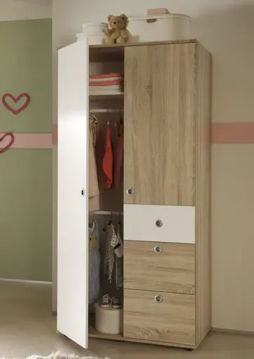 Drehtürenschrank- B ca. 90 cm, Eiche Dekor, Weiß