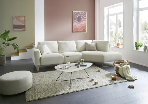 Ecksofa Leona - 2,5-Sitzer mit Ecke rechts, Stoff, Creme