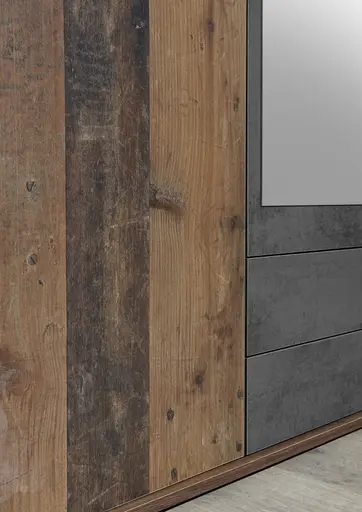 Drehtürenschrank- B ca. 120 cm, Vintage Dekor , Spiegel, Anthrazit