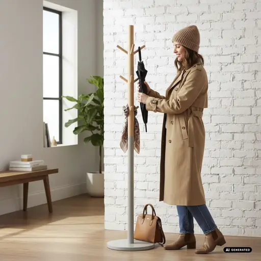 Garderobenständer - Ø/H ca. 37x171 cm, Buche massiv naturbelassen, Kaschmir