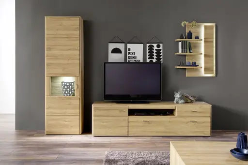 Wohnwand - mit Beleuchtung, Eiche