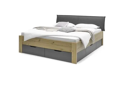 Bettanlage ROMED- Liegefläche ca. 180x200 cm, Eiche Dekor, Dunkelgrau