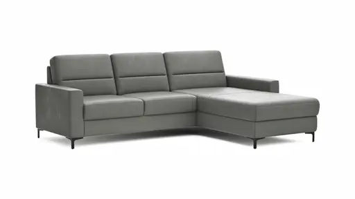 Ecksofa Merlos H - 2,5-Sitzer mit Longchair rechts inkl. Relaxfunktion (motorisch), Leder, Graubraun