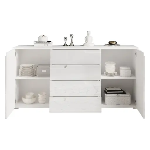 Sideboard - B ca. 165 cm, Weiß, Weiß Hochglanz