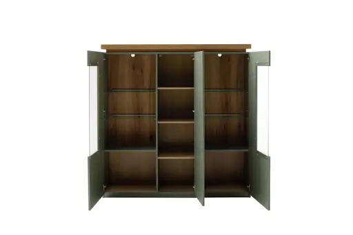 Highboard - mit Beleuchtung, B ca. 138 cm, Salbeigrün, Eiche Evoke Nachbildung